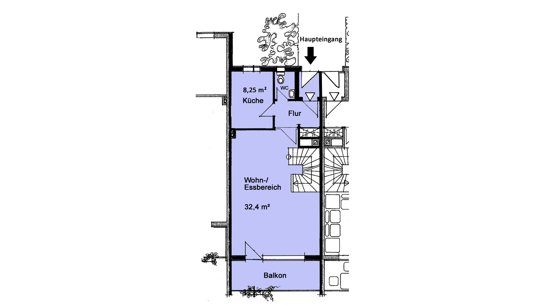 Schön und ruhig in Friesenhagen gelegen: Reihenhaus mit Appartement und Garage, EG: Wohn-/Essbereich, Küche, WC und Balkon